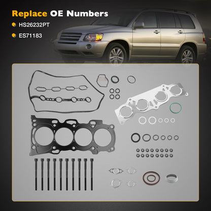 2.4L Engine Head Gasket Set /w Bolts For 01-06 Toyota Camry Solara Rav4 ES71183