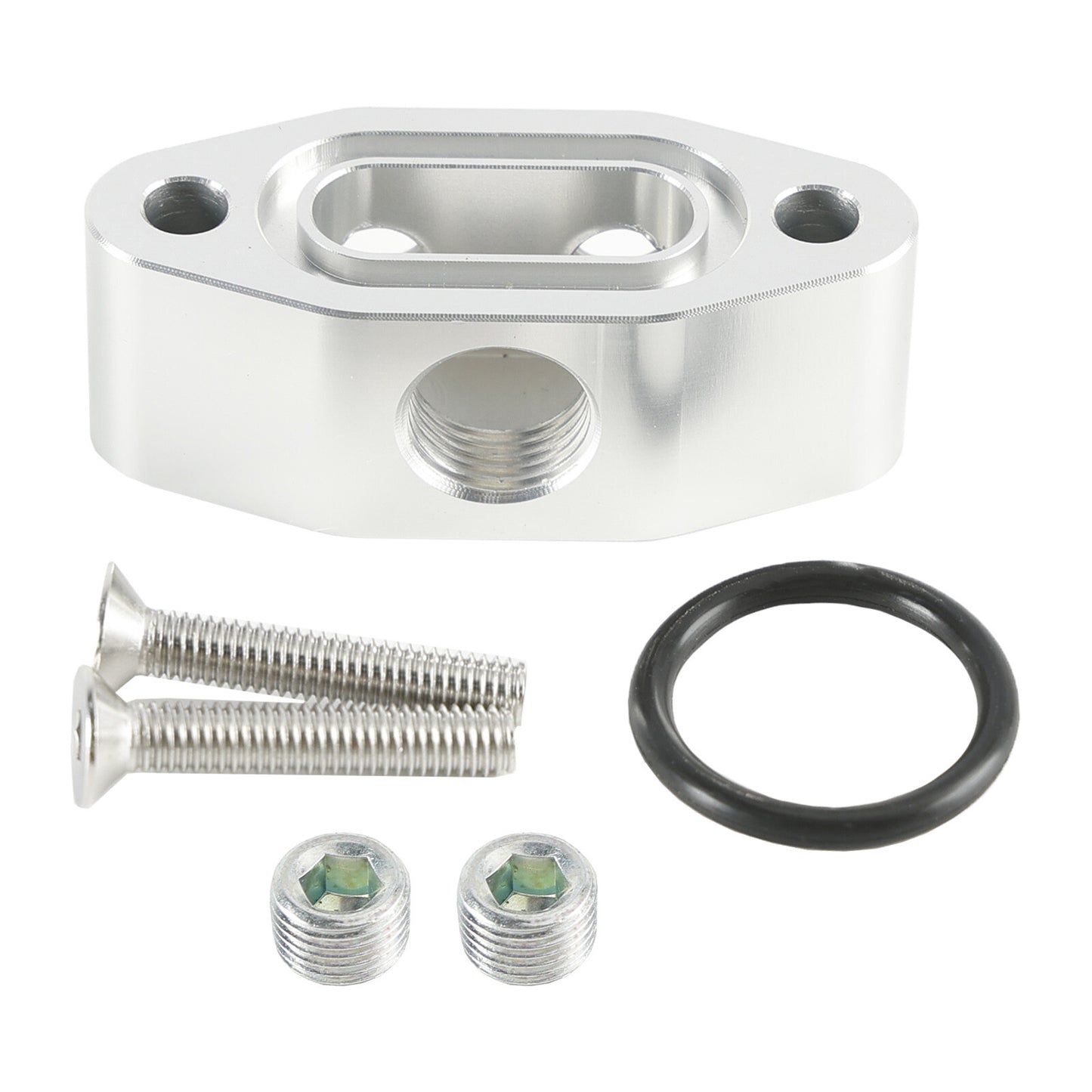 Billet LS Twin Turbo Dual 90 degree 1/8" NPT Oil Feed Line Adapter Plate