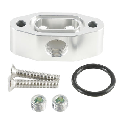 Billet LS Twin Turbo Dual 90 degree 1/8" NPT Oil Feed Line Adapter Plate