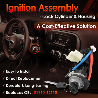 Ignition Lock Cylinder Switch & Cylinder Housing w/ Keys For 2014-2019 Kia Soul