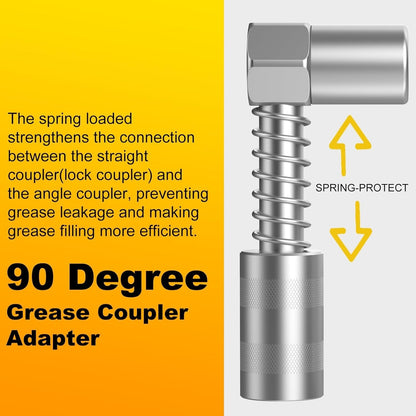 Slotted Right Angle 90 Degree Grease Gun Coupler 1/8Inch NPT Threads w/ 12" Hose