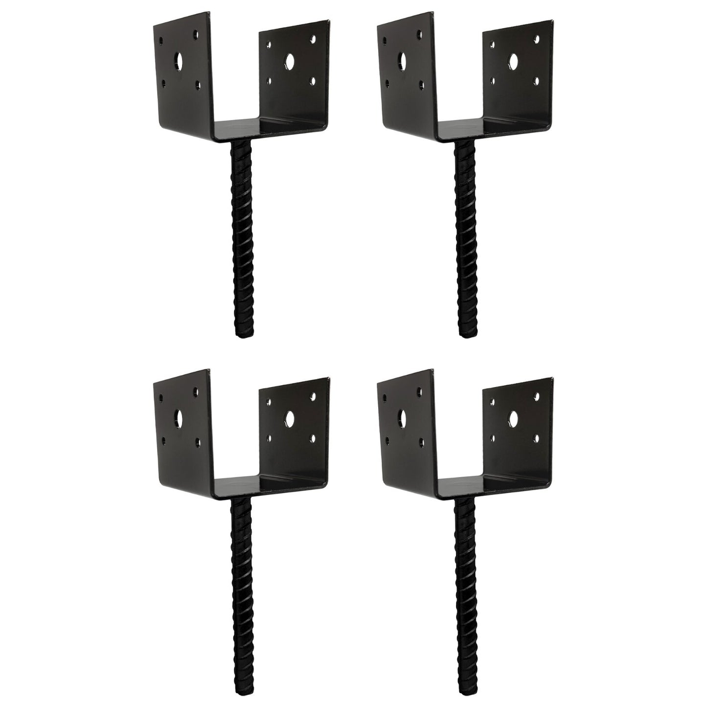 U Shaped 4x4 Deck Post Concrete Anchor Spike Fence Base, Black Powder Coated (4)