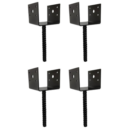U Shaped 4x4 Deck Post Concrete Anchor Spike Fence Base, Black Powder Coated (4)
