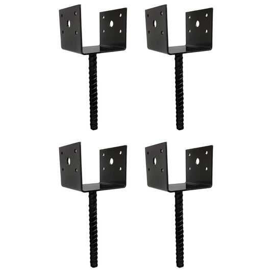Solid Spare U Shaped 4x4 Deck Post Concrete Anchor Spike Fence Base, Black Powder Coated (4)