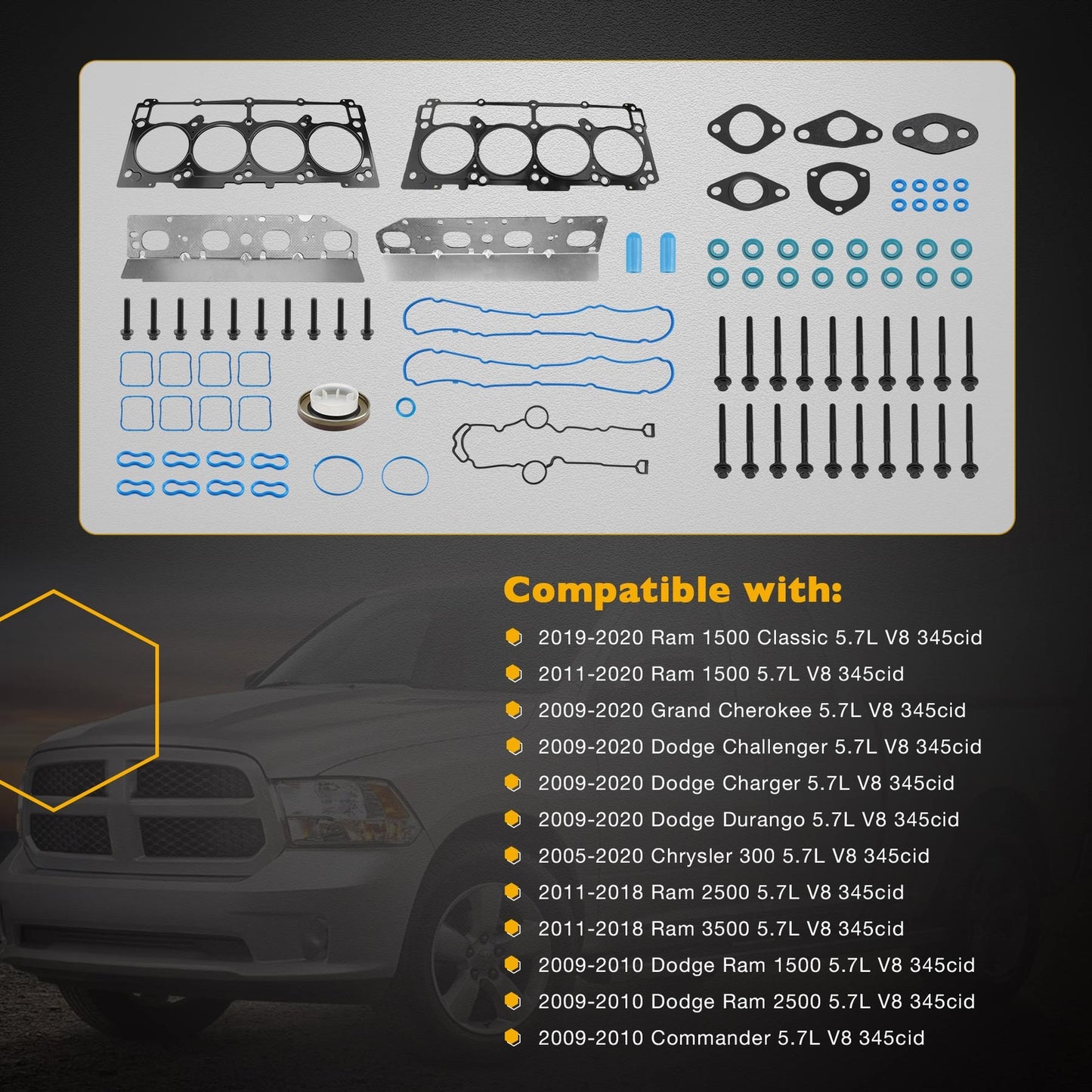 Full Cylinder Head Gasket set For 2005-20 Dodge Ram Chrysler 300 Aspen Jeep 5.7L