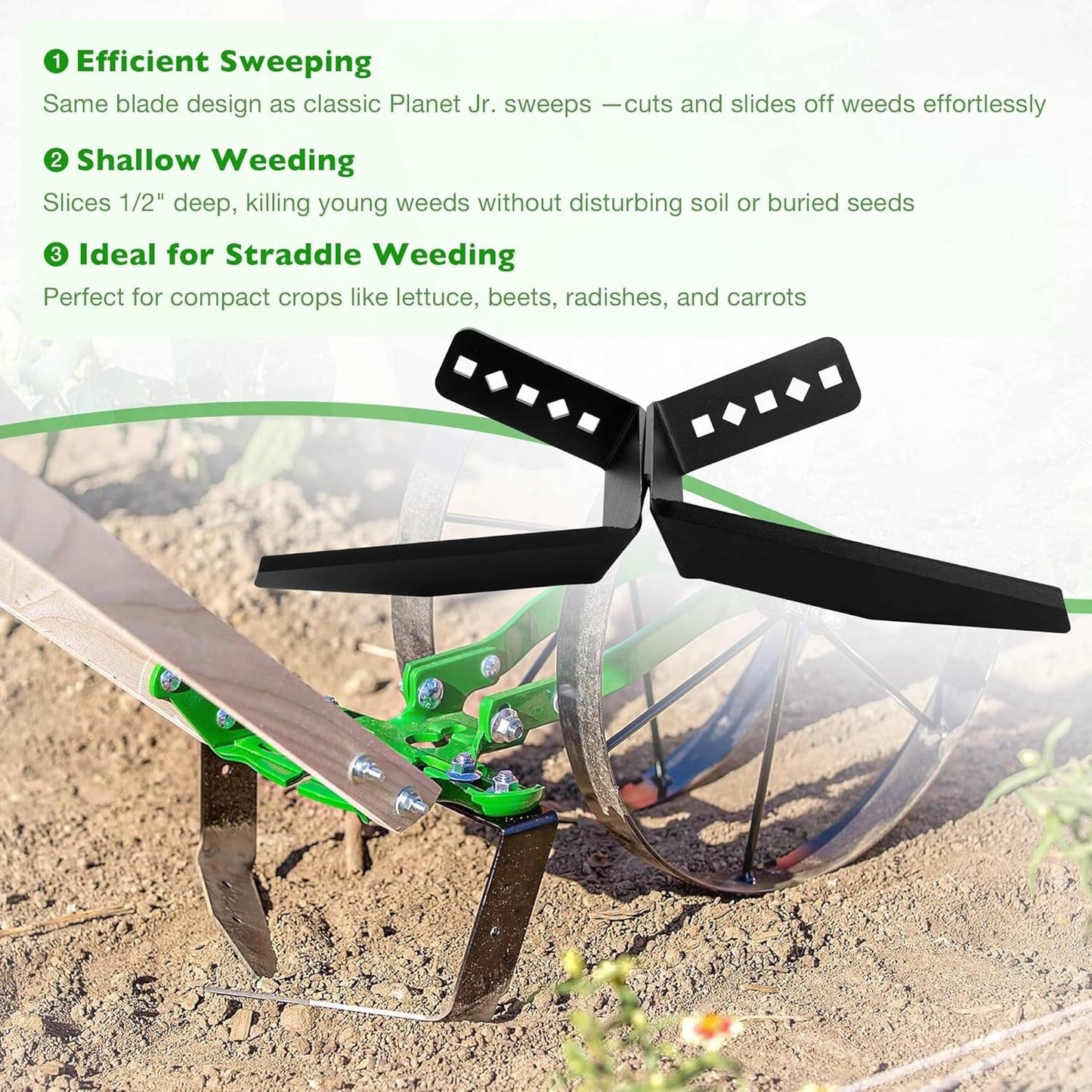 Wheel Hoe Sweeps Heavy-Duty Weeding Blades For Hoss & Planet Jr. Push Cultivator