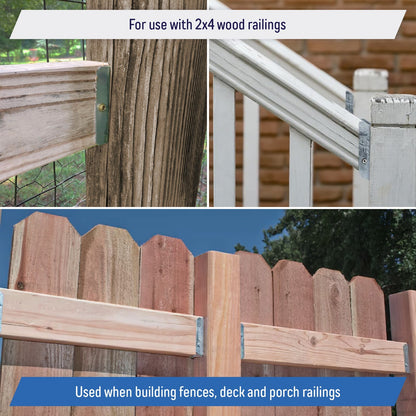 Galvanized 2x4 Fence Bracket Connector for Wood Post Deck Railing 20 Gauge (10)