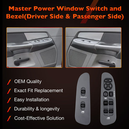 Power Window Door Lock Mirror Switch LH RH w/ Bezel Kit For 01-09 Dodge Ram 1500
