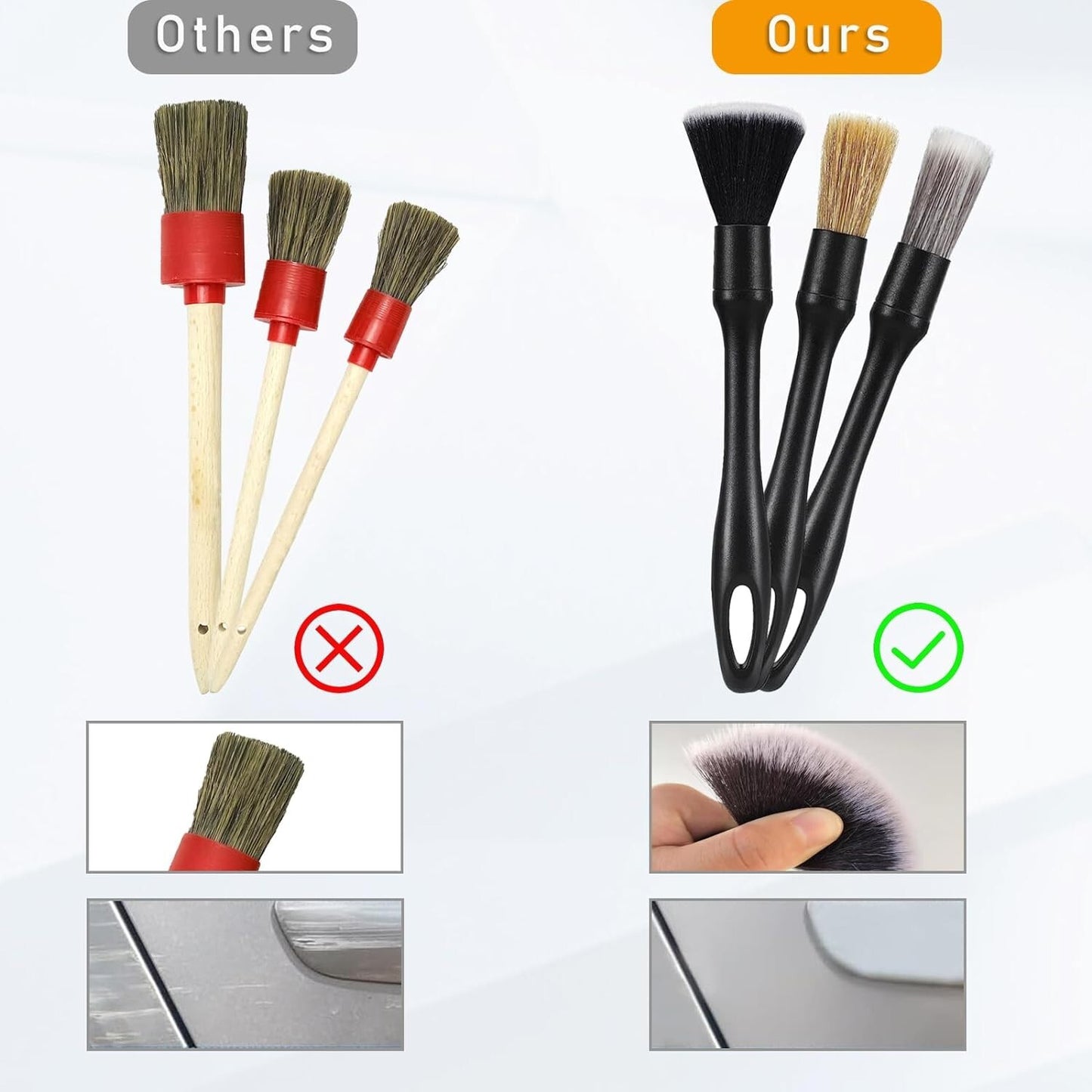 3pcs Car Detailing Brush Wash Auto Detailing Cleaning Kit Engine Wheel Clean Set