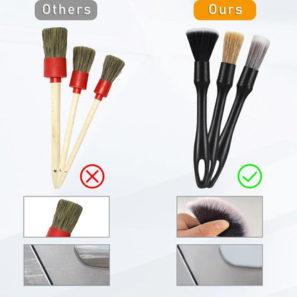 3pcs Car Detailing Brush Wash Auto Detailing Cleaning Kit Engine Wheel Clean Set