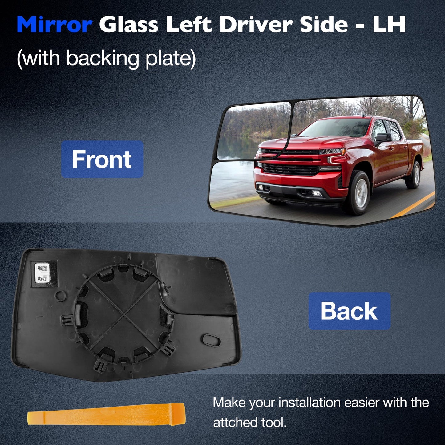 Driver Side Mirror Glass w/ Blind Spot Lens For 19-24 GMC Sierra Chevy Sliverado