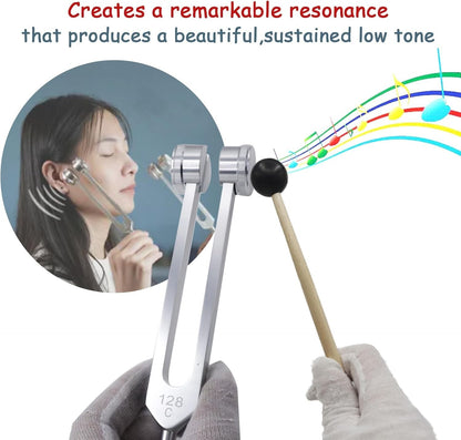 128Hz Healing Tuning Fork with Silicone Hammer Sound Therapy Musical Instrument