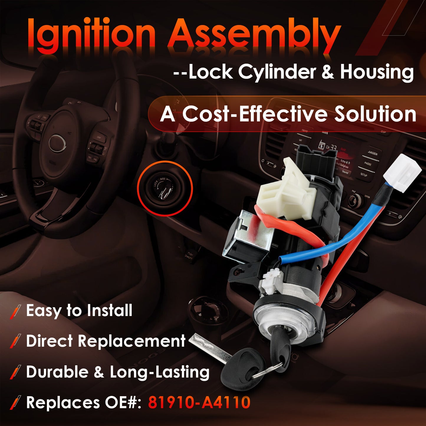 Ignition Lock Cylinder Switch & Housing w/ Keys For 2015-2021 Kia Sedona Hyundai