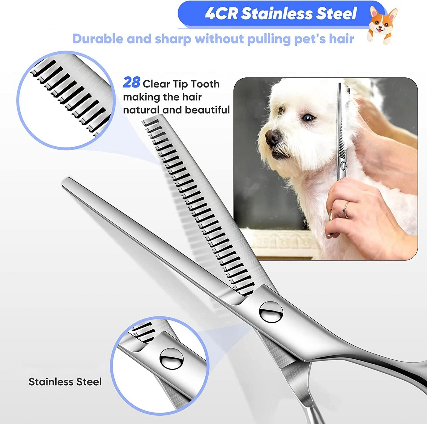 6PCS Professional Pet Dog Grooming Scissors Set Straight Curved Thinning Shear