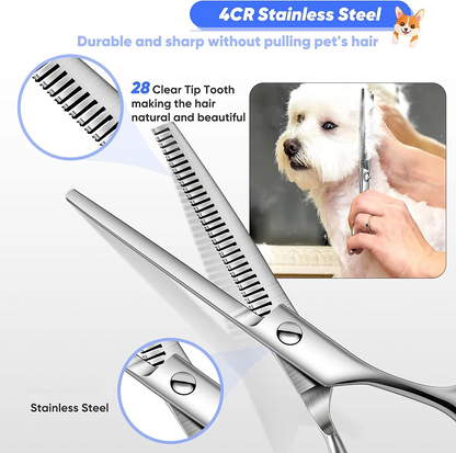 6PCS Professional Pet Dog Grooming Scissors Set Straight Curved Thinning Shear