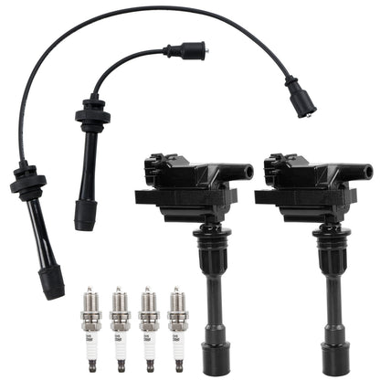 2x UF407 Ignition Coil Pack & Spark Plug & Wire Set For 01-05 Mazda Protege 2.0L