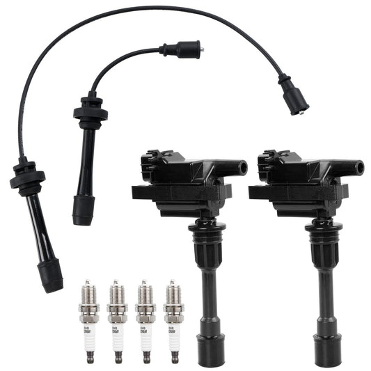 Solid Spare 2x UF407 Ignition Coil Pack & Spark Plug & Wire Set For 01-05 Mazda Protege 2.0L