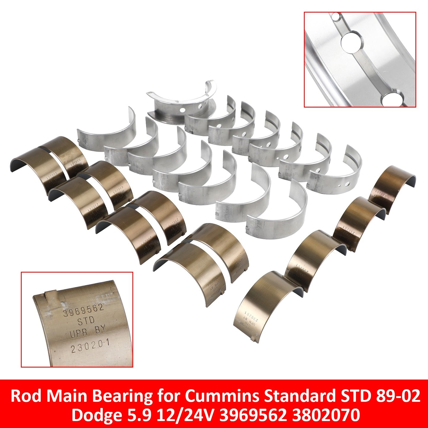 Rod Main Bearing for Dodge 5.9 12/24V Cummins Standard STD 89-02 3969562 3802070