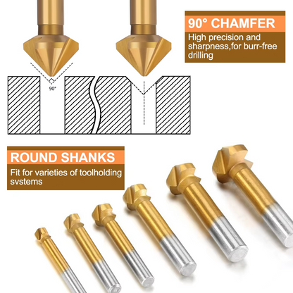 6pcs HSS 90?? Countersink Drill Bit Set 3 Flute Chamfering Tool for Steel Wood