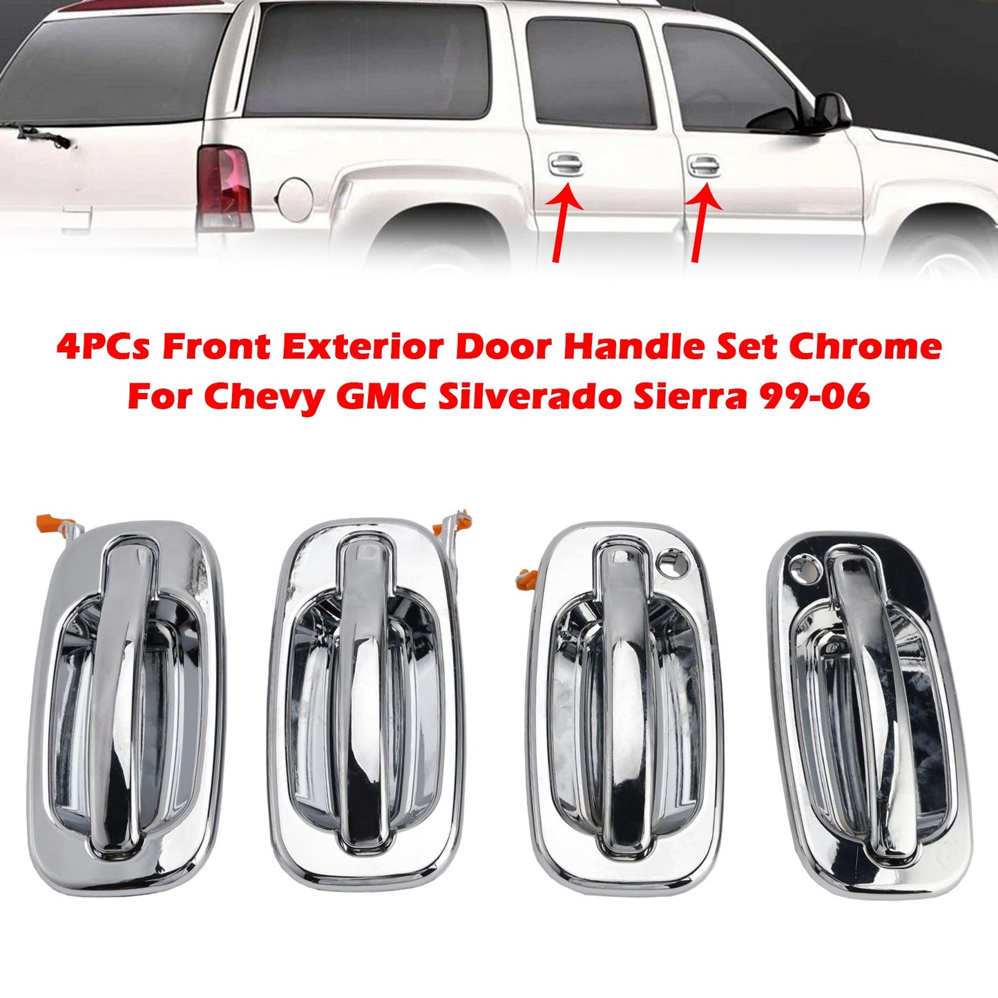 4PCs Front Exterior Door Handle Set Chrome For Chevy GMC Silverado 99-06