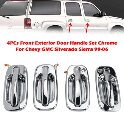 4PCs Front Exterior Door Handle Set Chrome For Chevy GMC Silverado 99-06