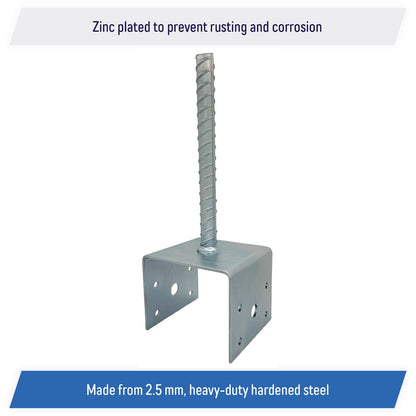 U Shaped 4x4 Deck Post Concrete Anchor Spike, Fence Post Base, Zinc Plated (2)