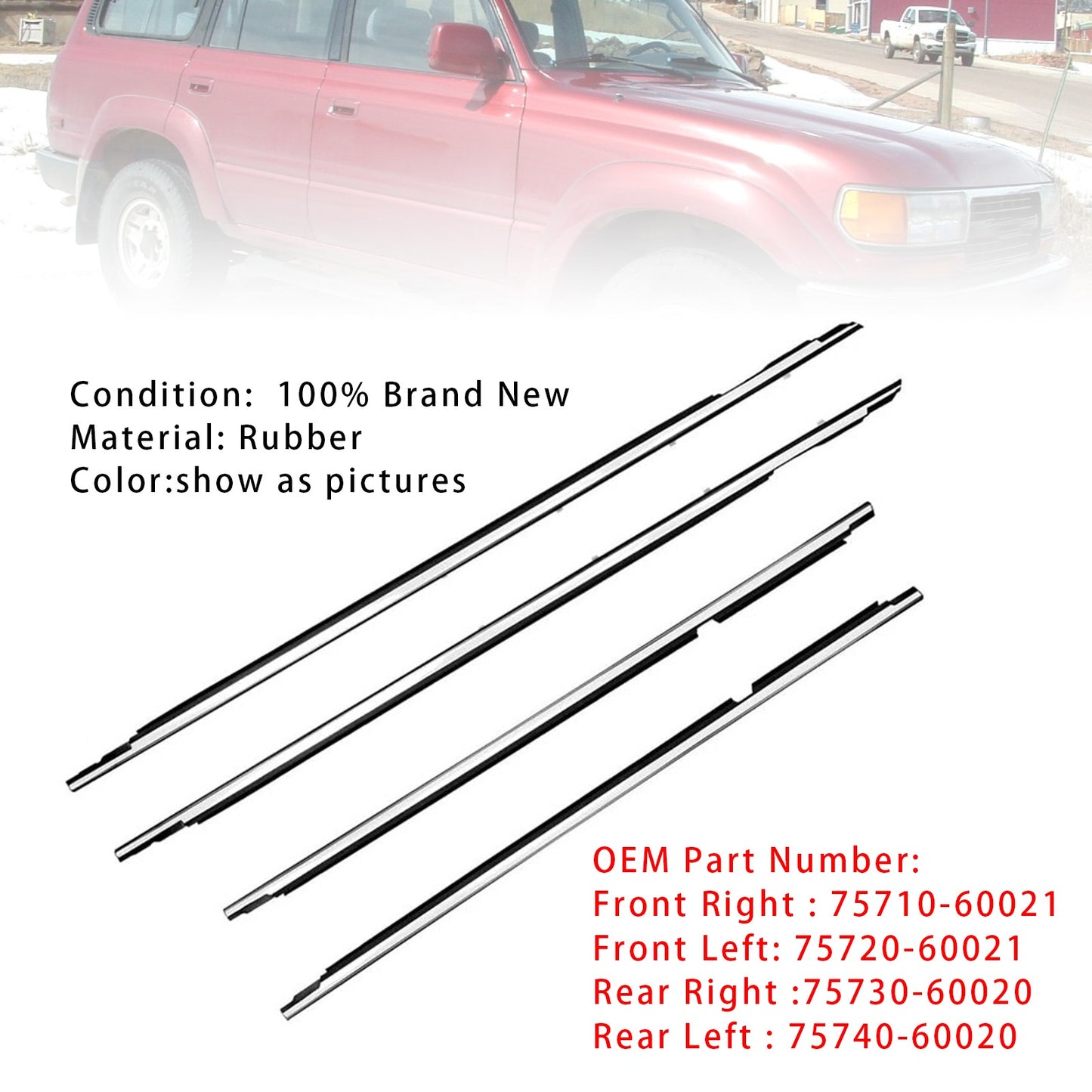 4PCS Door Belt Molding For Toyota Land Cruiser Lexus LX450 FJ80/ FZJ80/ HDJ80