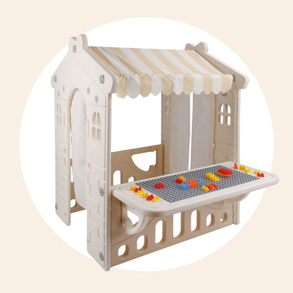Kid Plastic Outdoor Playhouse With Light Strip And Building Blocks Toddler Toy