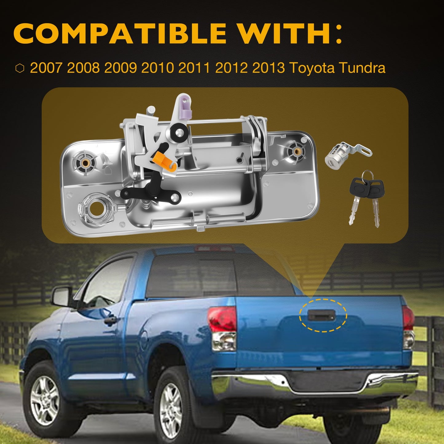 Tailgate Latch Handle w/ Lock Cylinder & Key For 07-13 Toyota Tundra 69090-0C040