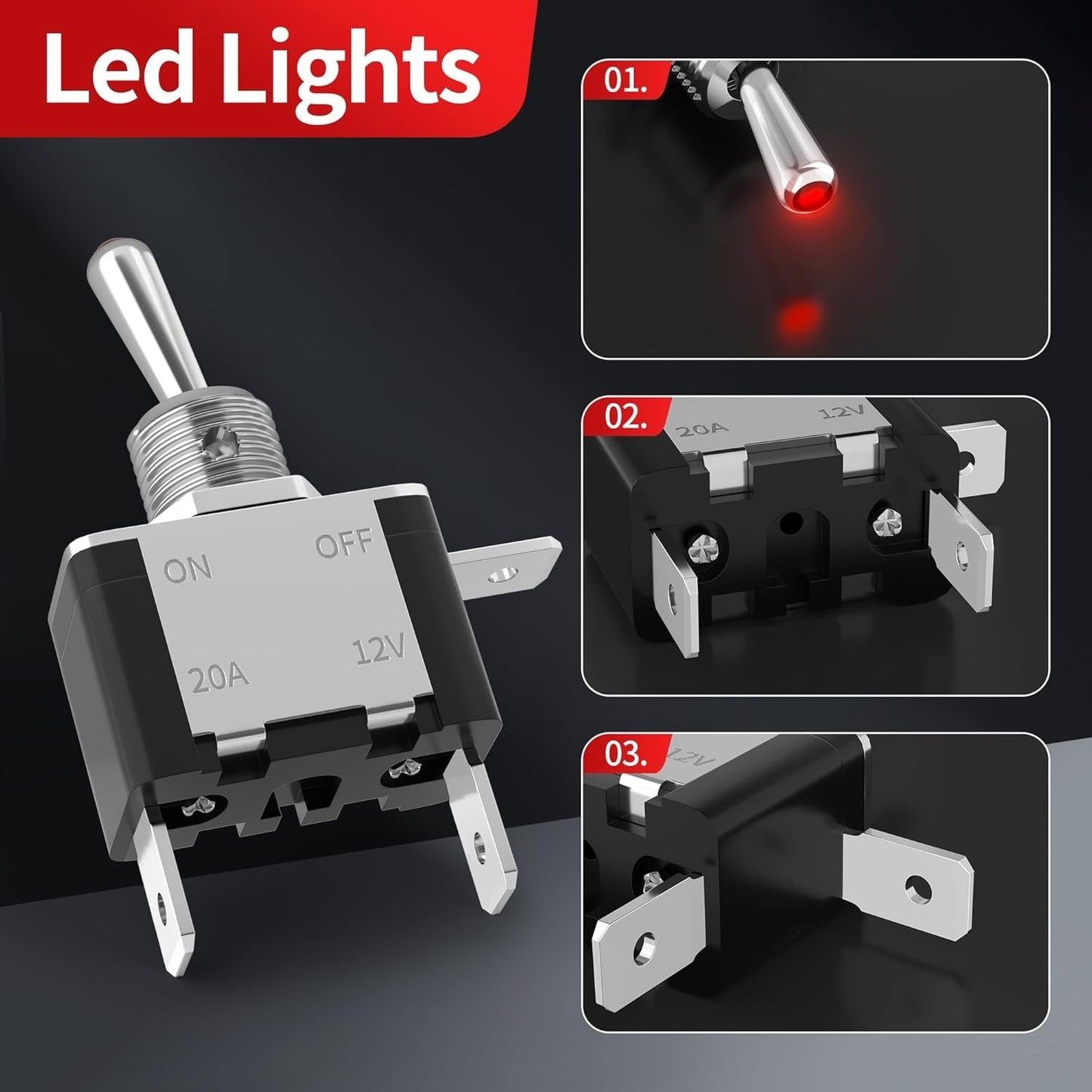 2x Toggle Switch Heavy Duty 12V DC 20A Rocker Switch SPST On/Off 2 Pin for Car