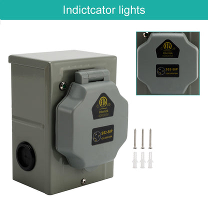 RV 50 Amp Power Inlet Box Receptacle 3 Prong Locking Plug with LED Light