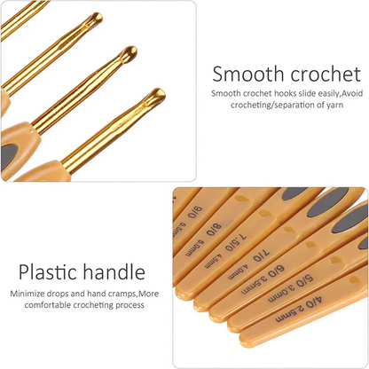 13PCS Ergonomic Crochet Hooks Set Soft Grip Handle Alloy Knitting & Weaving Tool