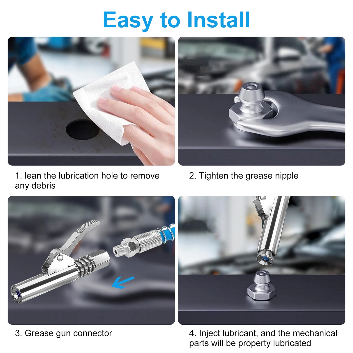 61PCS Heavy Duty Grease Gun Coupler Kit w/ M6 M8 M10 Zerk Fittings for Machinery