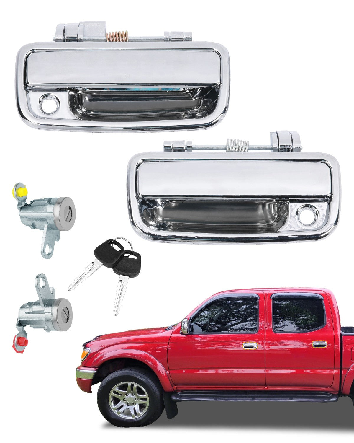 2Pcs Front Exterior Door Handles w/ Lock Cylinders For 95-12 Toyota Tacoma Hilux