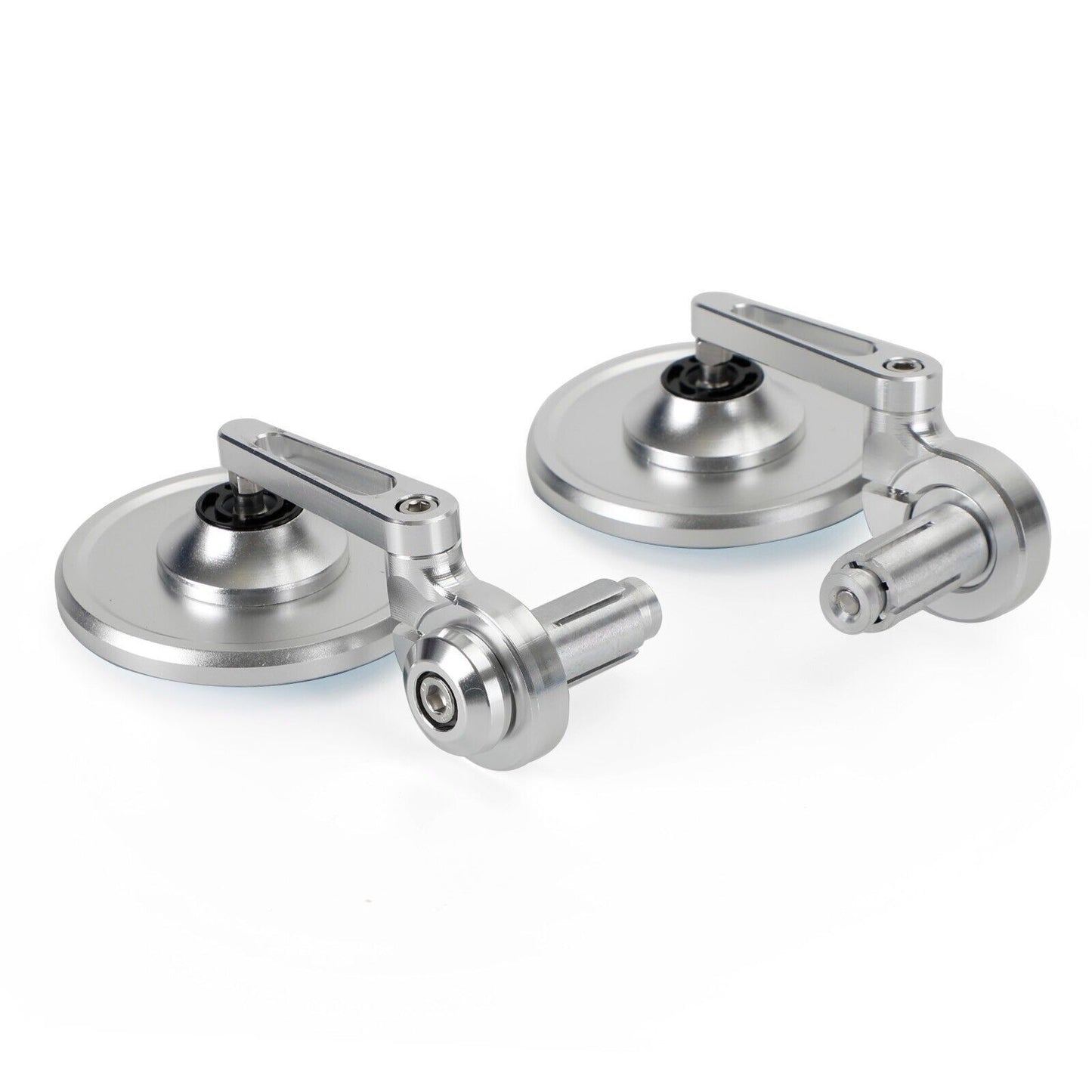 Pair Rear View Round BAR End Mirror 7/8"-1" Handleba Silver Aluminum Universal