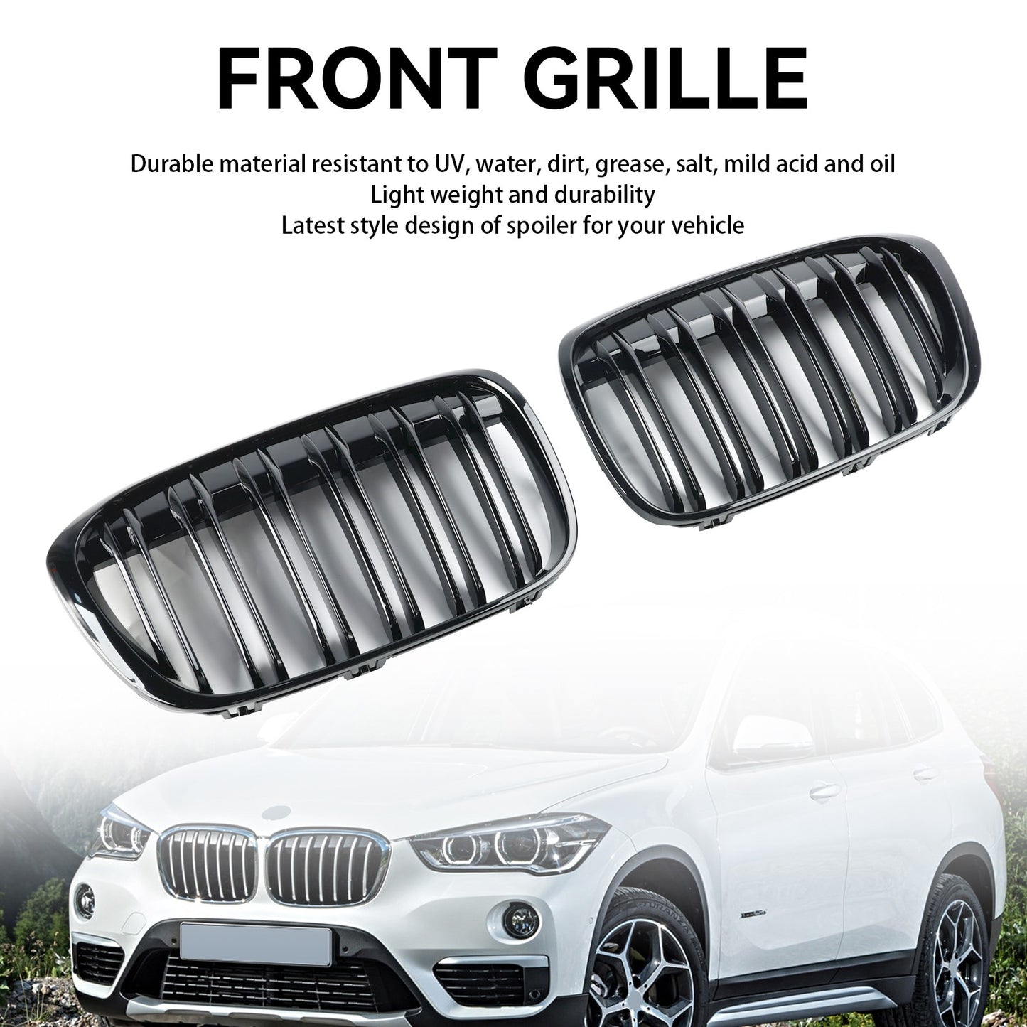 2PCS Gloss Black Front Kidney Grill Grille Fit BMW X1 F48 F49 2016-19 2017