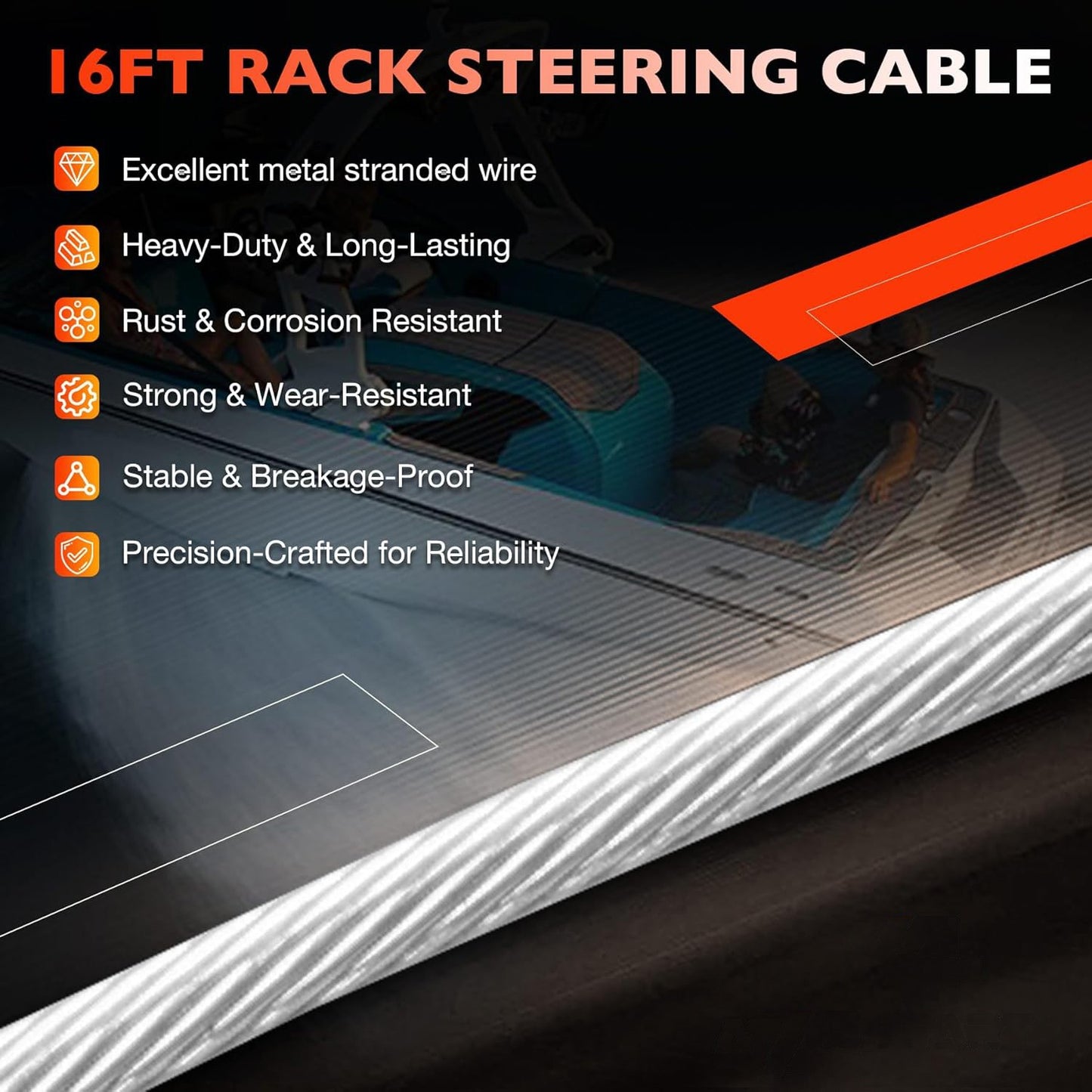 16 FT Back Mount Steering Cable Kit For Seastar Teleflex Rack Steering SS14116