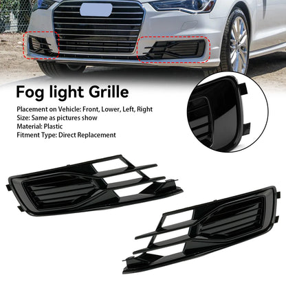2PCS Front Bumper Foglight Cover Grill Grille Fit Audi A6 C7 2014-2018 Black