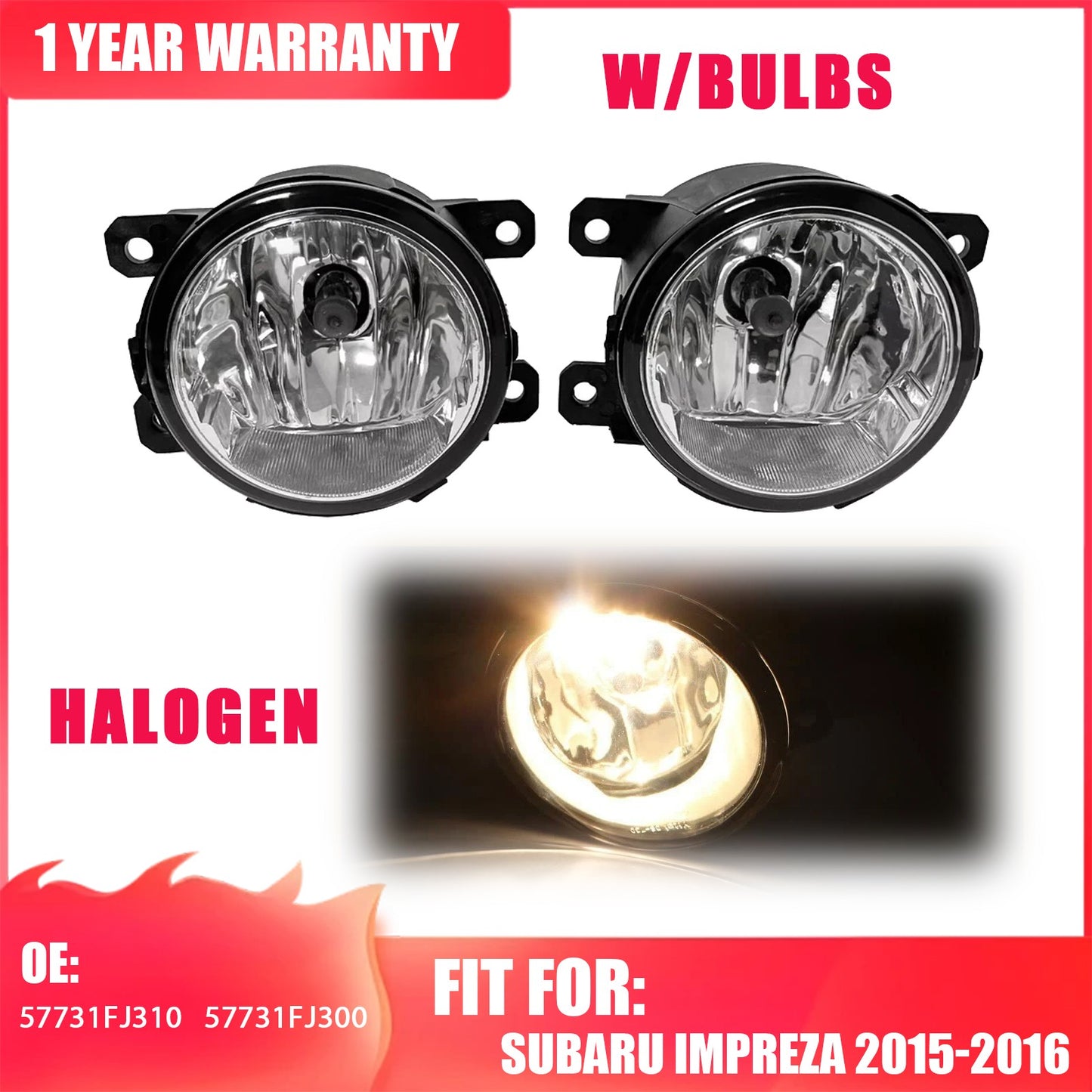 Front Bumper Fog Light Lamp For Subaru Impreza 2015-2016 Halogen w/bulbs LH & RH