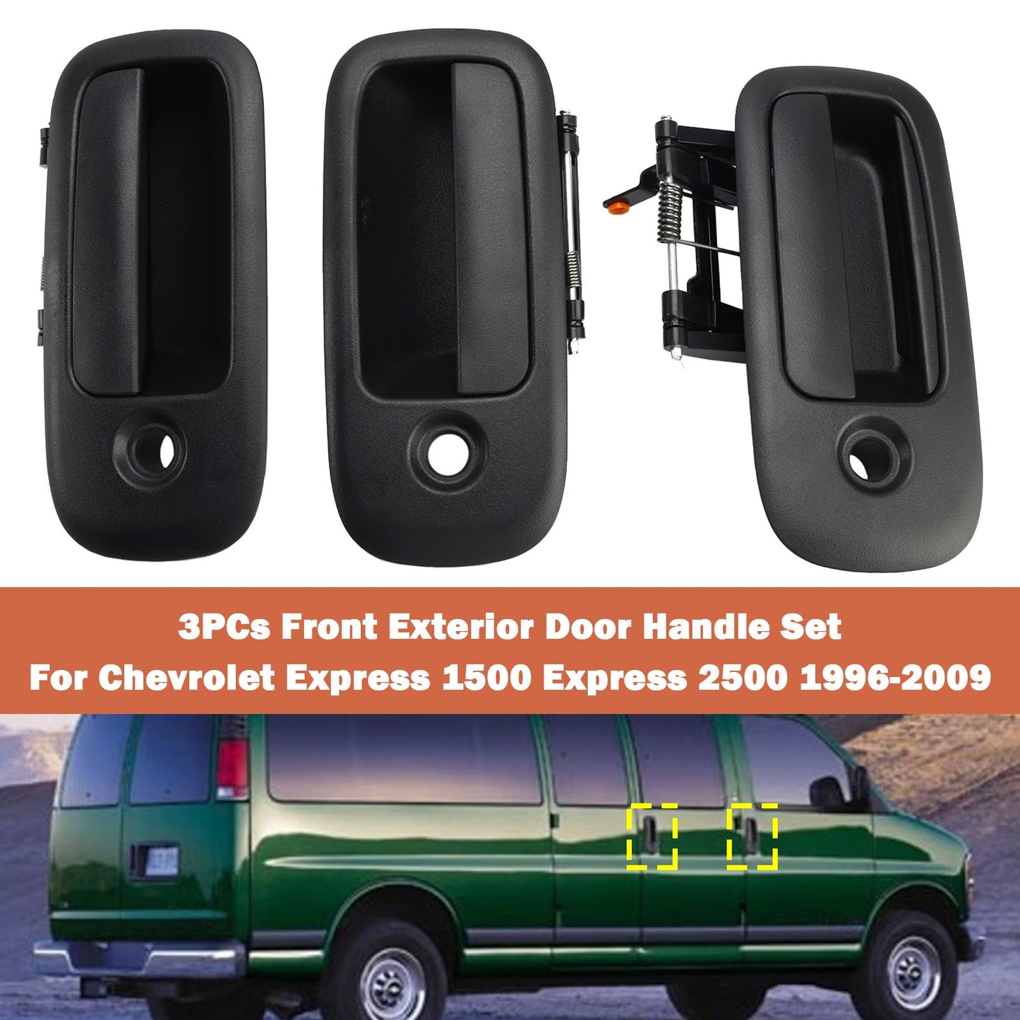 3PCs Front Exterior Door Handle Set For Chevrolet Express 1500 2500 1996-2009