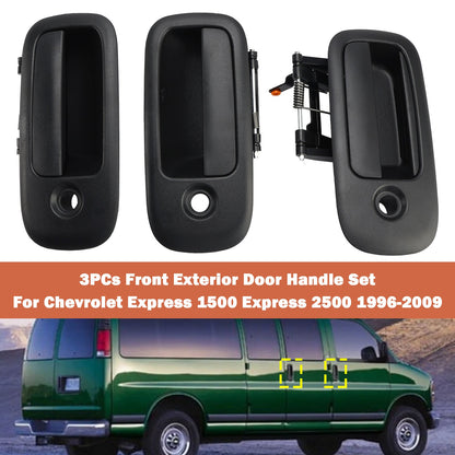 3PCs Front Exterior Door Handle Set For Chevrolet Express 1500 2500 1996-2009