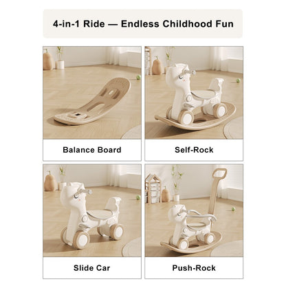 ??4-in-1 Baby Rocking Horse for Toddlers 1-3 Years – Ride-On Toy Brown