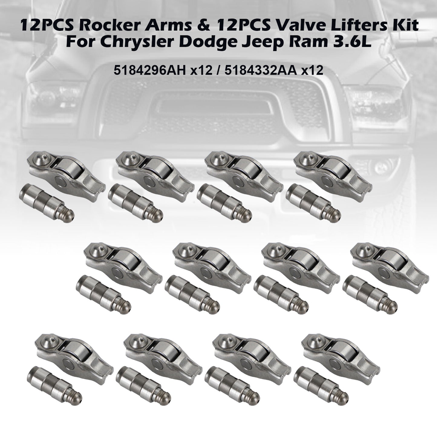 12PCS Rocker Arms & 12PCS Valve Lifters Kit For Chrysler Dodge Ram 3.6L