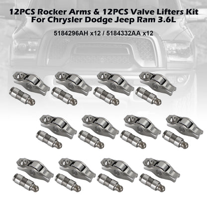 12PCS Rocker Arms & 12PCS Valve Lifters Kit For Chrysler Dodge Ram 3.6L