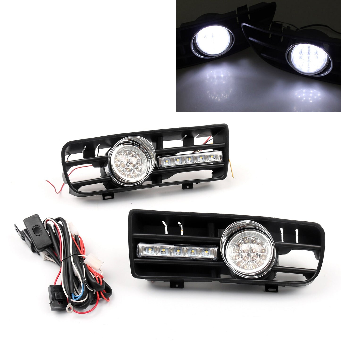 Fog Light 5 LED Front Bumper Grille DRL Lamp For 99-04 VW Golf MK4 GTI TDI USA