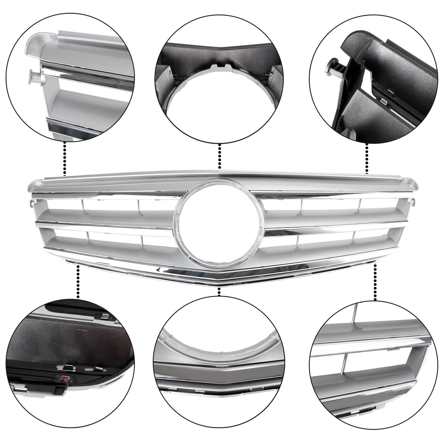 Front Bumper Grille Fits Benz C Class W204 W/LED Emblem C300/C350 08-14 Chrome