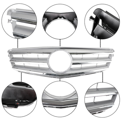 Front Bumper Grille Fits Benz C Class W204 W/LED Emblem C300/C350 08-14 Chrome