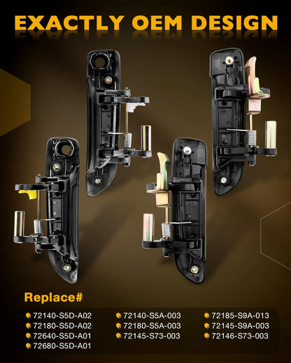 4X Exterior Door Handles Front Rear w/ Lock Cylinder & Key Fit 01-05 Honda Civic