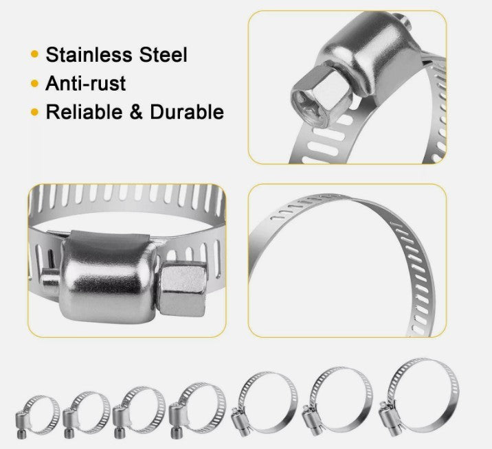 130pcs Adjustable Hose Clamps Worm Gear Stainless Steel Clamp Assortment 7 Sizes