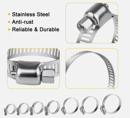 130pcs Adjustable Hose Clamps Worm Gear Stainless Steel Clamp Assortment 7 Sizes